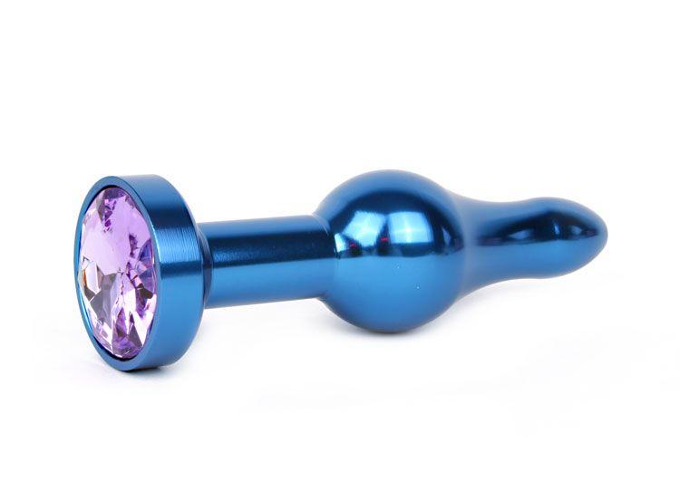Удлиненная шарикообразная синяя анальная втулка с сиреневым кристаллом - 10