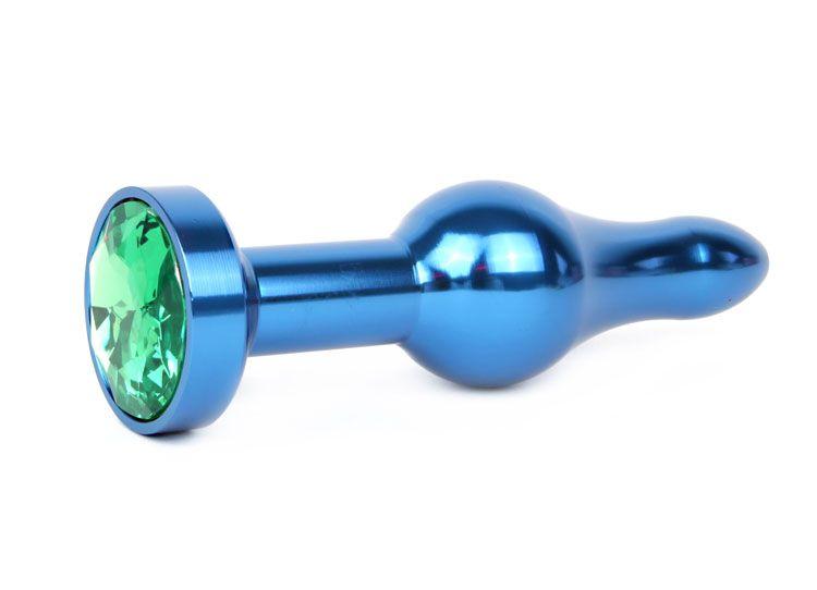 Удлиненная шарикообразная синяя анальная втулка с зеленым кристаллом - 10