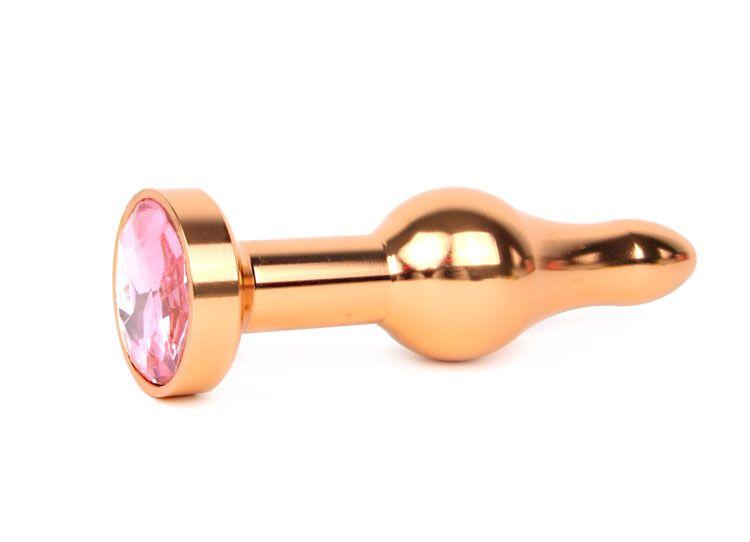 Удлиненная шарикообразная золотистая анальная втулка с розовым кристаллом - 10