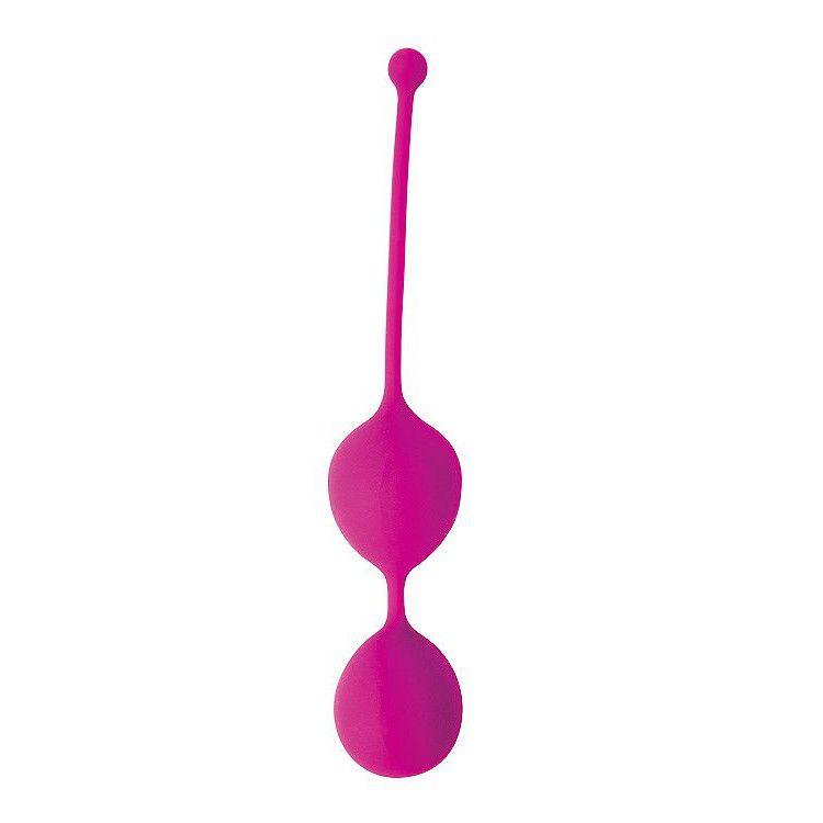 Ярко-розовые двойные вагинальные шарики Cosmo с хвостиком для извлечения-6006