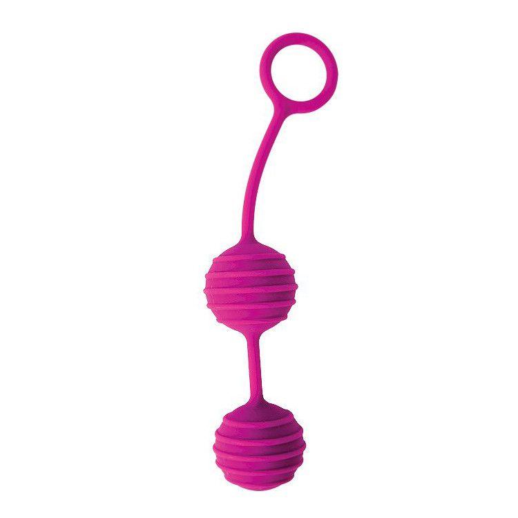 Ярко-розовые вагинальные шарики с ребрышками Cosmo-6010