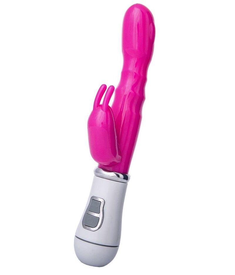 Ярко-розовый вибратор ToyFa A-toys с клиторальным стимулятором - 20 см.-8458