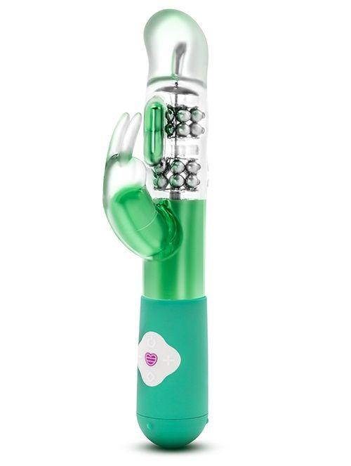 Зелёный вибромассажер с клиторальной стимуляцией Emerald G Rabbit - 26 см.-7718