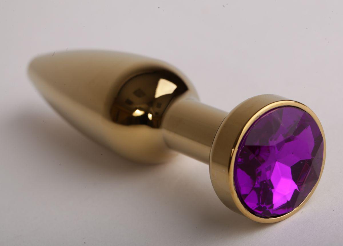 Золотистая анальная пробка с фиолетовым кристаллом - 11