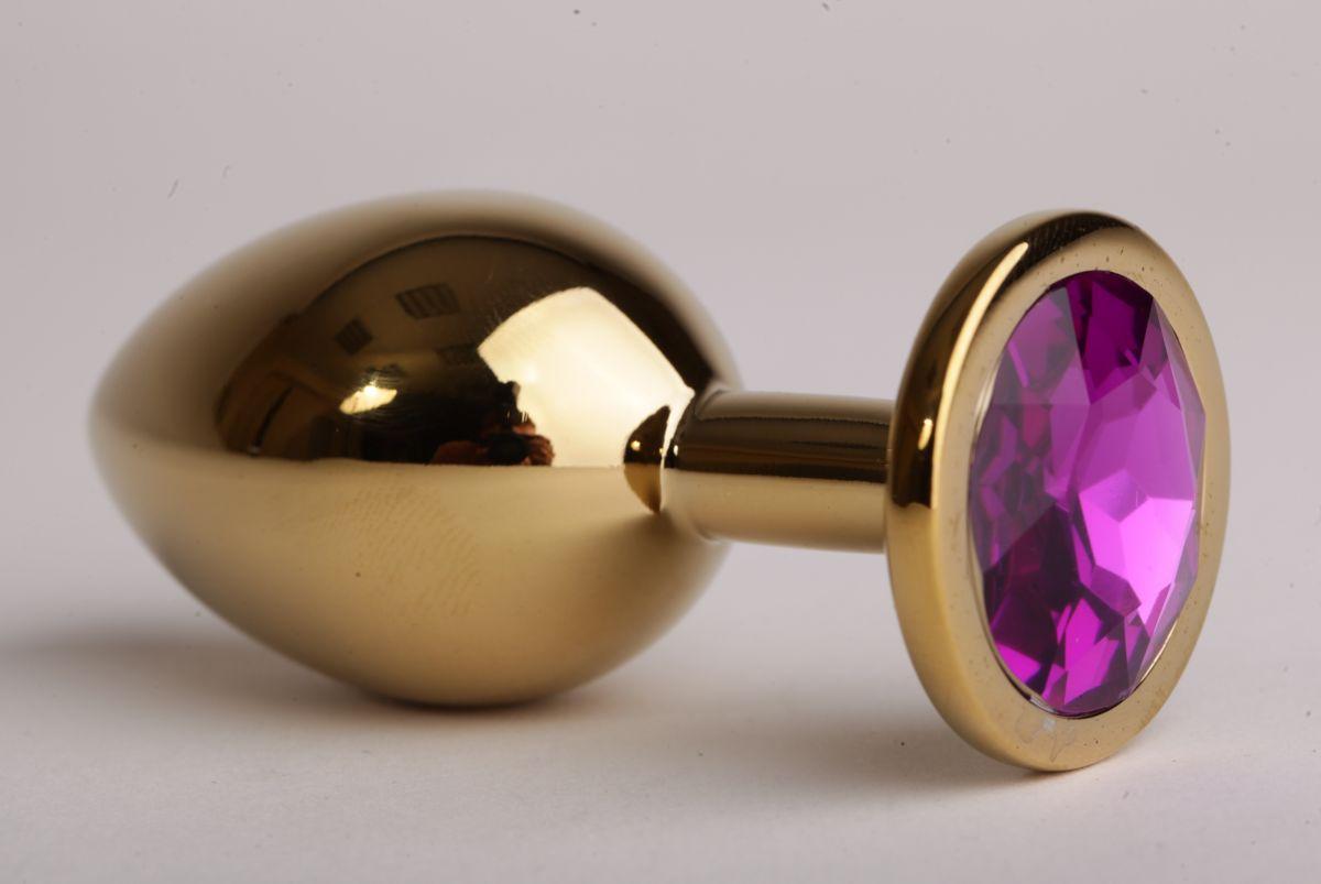 Золотистая анальная пробка с фиолетовым кристаллом - 9