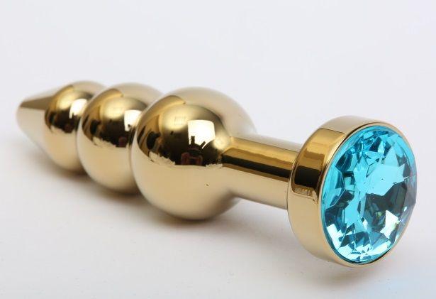 Золотистая анальная ёлочка с голубым кристаллом - 11