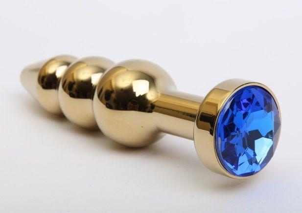 Золотистая анальная ёлочка с синим кристаллом - 11