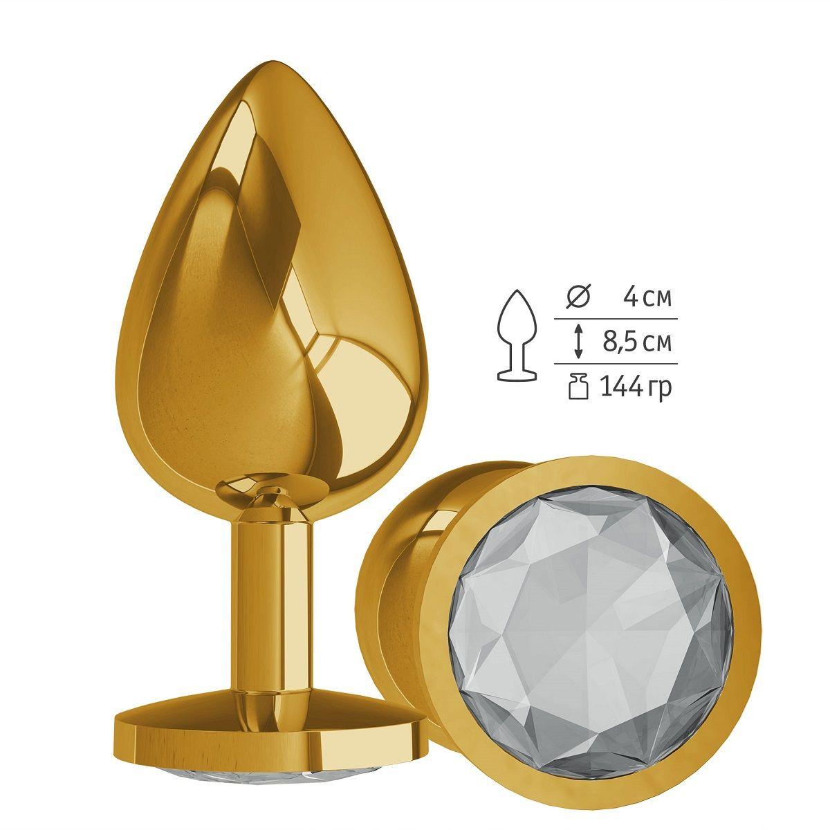 Золотистая большая анальная пробка с прозрачным кристаллом - 9
