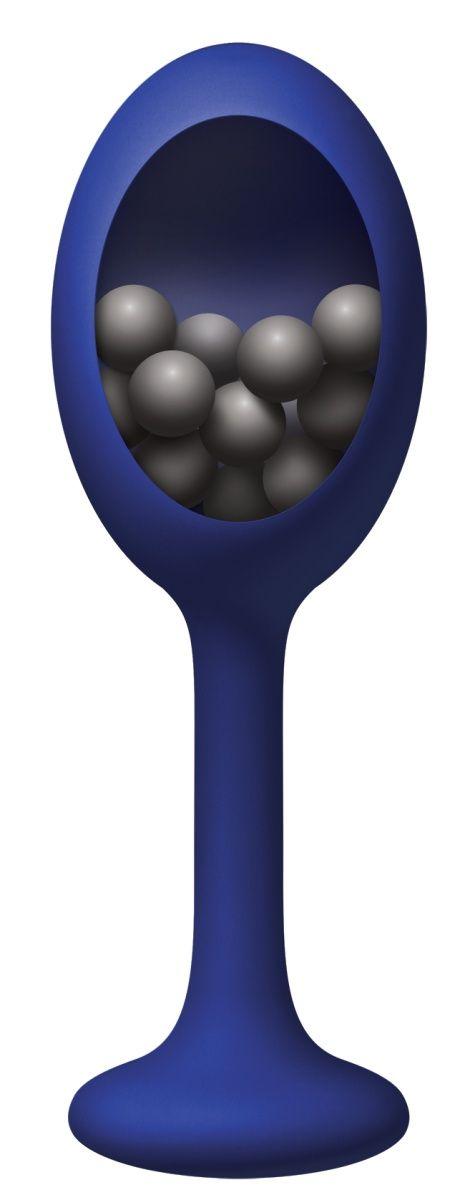 Синяя анальная пробка с шариками внутри Rattler - 12