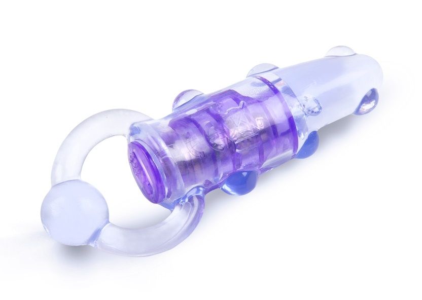 Фиолетовое эрекционное кольцо с удлиненным клиторальным стимулятором-2601