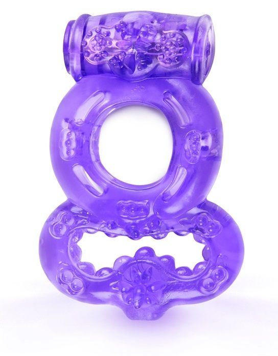 Фиолетовое эрекционное кольцо с вибрацией и подхватом мошонки-2630