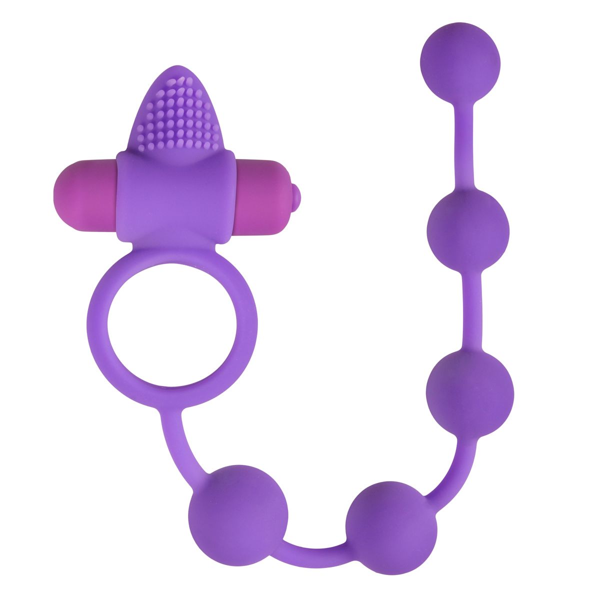 Фиолетовое эрекционное виброкольцо с анальной цепочкой Triple Pleasure-2879
