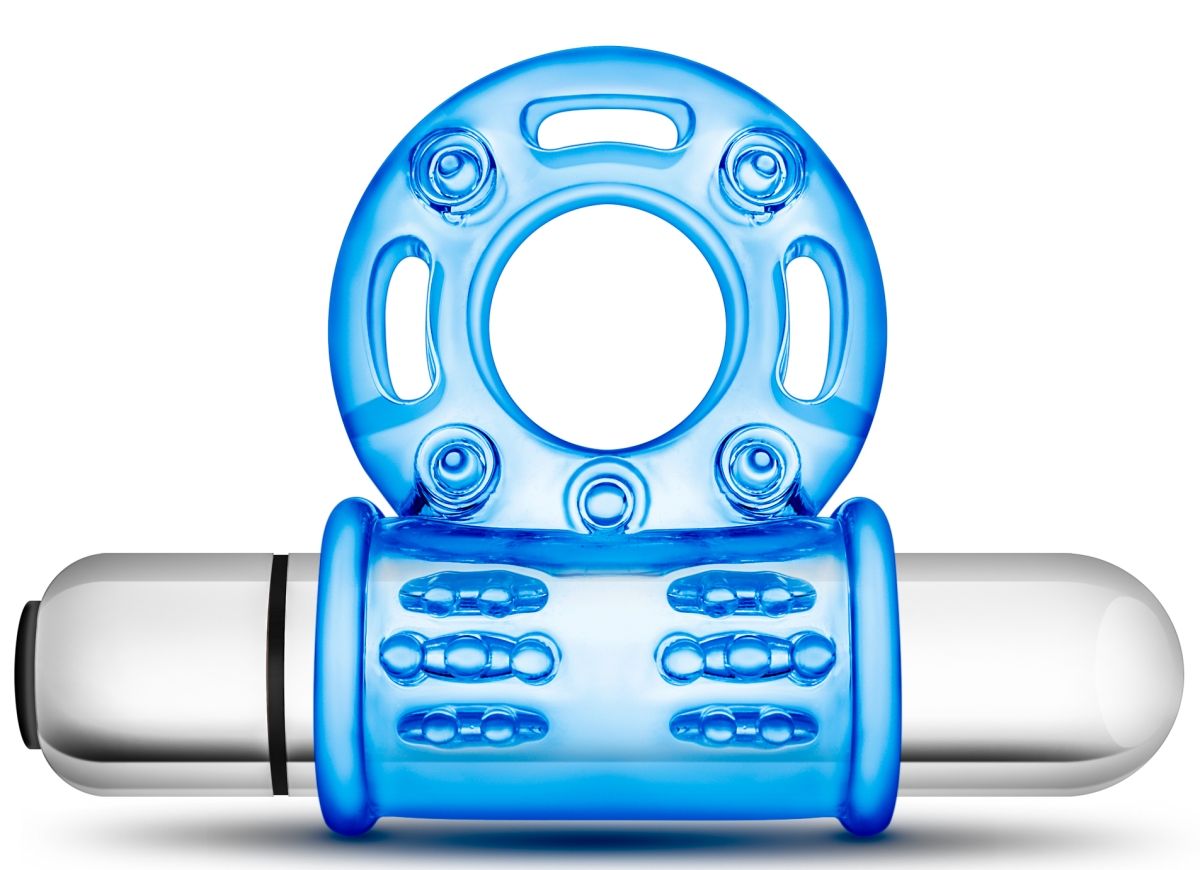 Голубое эрекционное виброкольцо 10 Function Vibrating Mega Bull Ring-3923