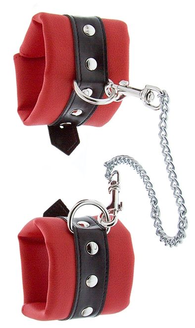 Красно-чёрные наручники на металлической цепочке-477