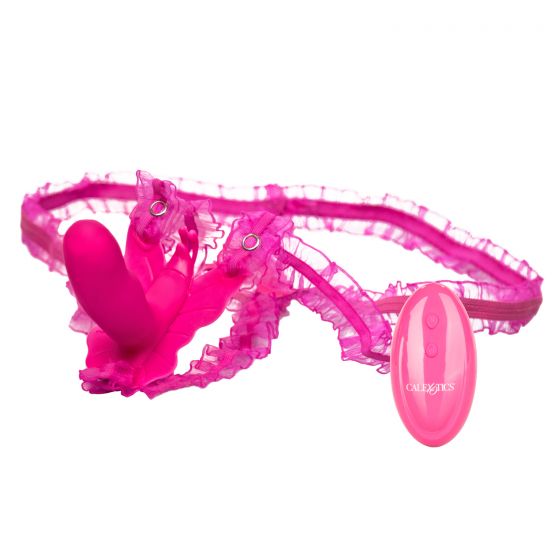 Розовая вибробабочка на ремешках Silicone Remote Venus Penis-3432