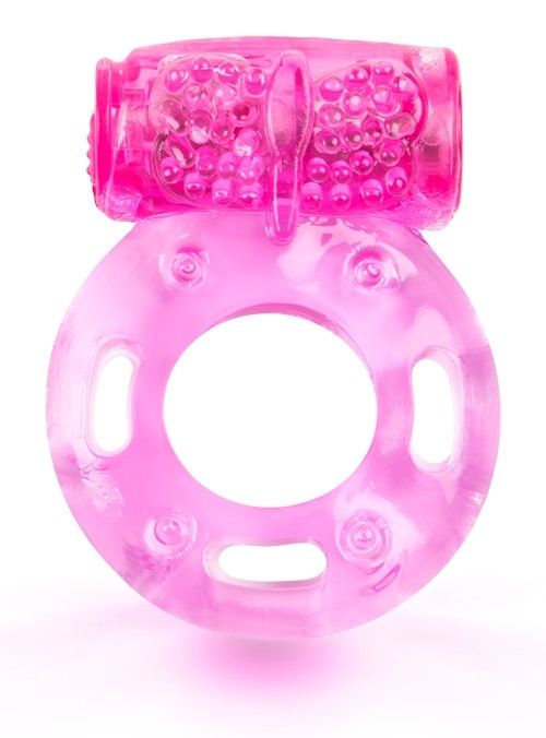 Розовое эрекционное кольцо с виброэлементом-2560