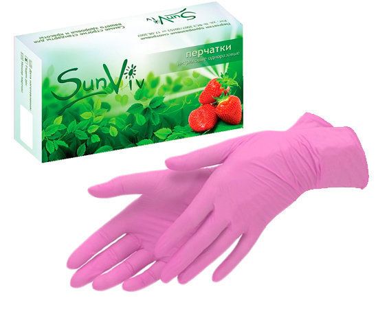 Розовые одноразовые нитриловые перчатки SunViv размера L - 200 шт.(100 пар)-4195