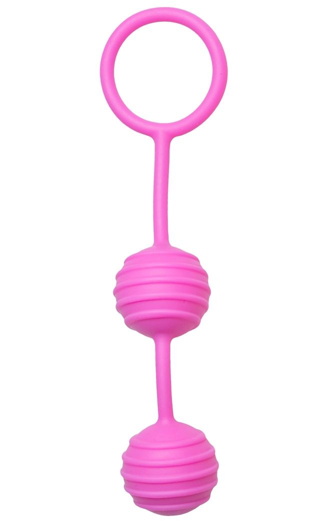 Розовые вагинальные шарики с ребрышками Pleasure Balls-3856