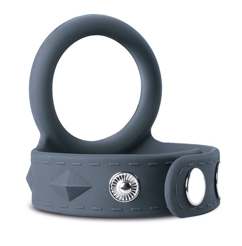 Темно-серое эрекционное кольцо с утяжкой для мошонки - размер L-3845