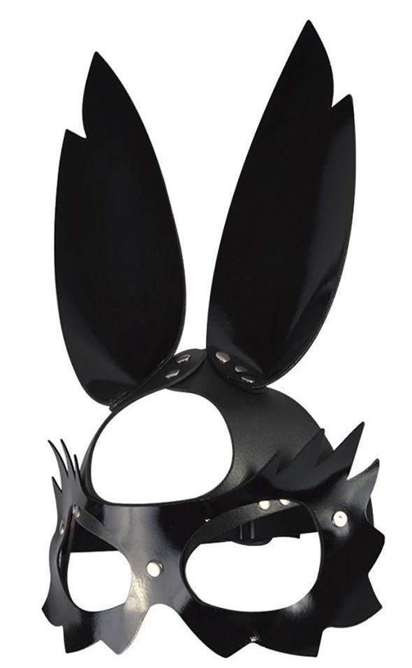 Черная лаковая кожаная маска  Зайка  с длинными ушками-