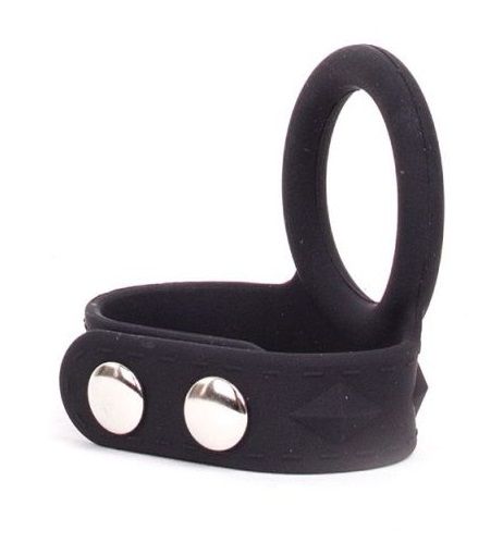 Черное эрекционное кольцо с утяжкой мошонки Silicone Tri-snap Support Large-