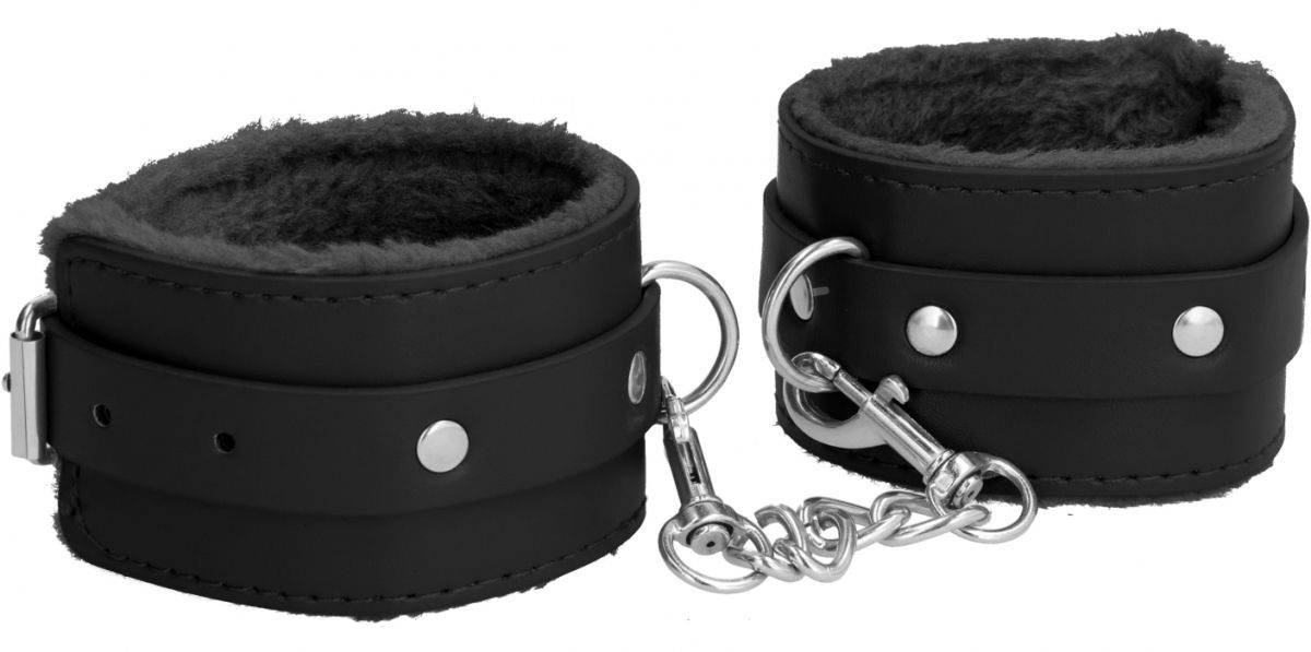 Черные наручники Plush Leather Hand Cuffs-