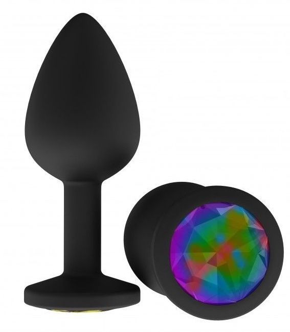 Чёрная анальная втулка с разноцветным кристаллом - 7