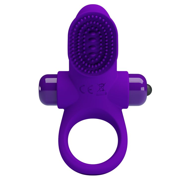 Фиолетовое эрекционное виброкольцо в клиторальной щеточкой Vibrant Penis Ring II-