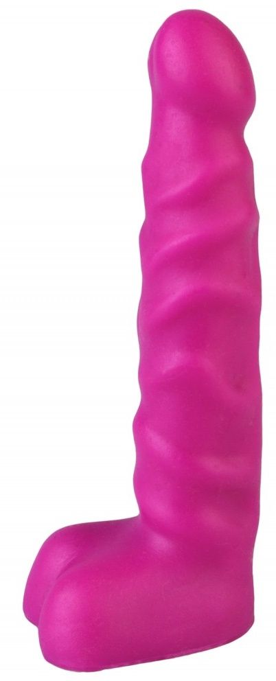 Фиолетовый анальный стимулятор с мошонкой - 14 см.-