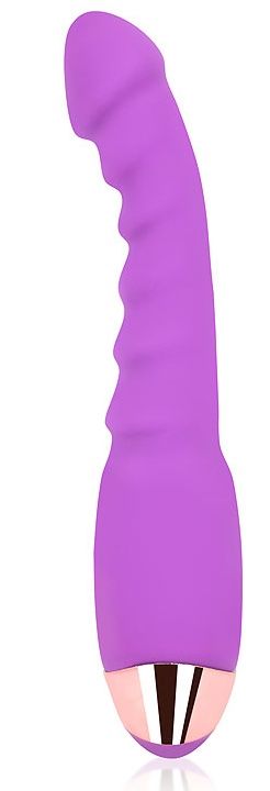 Фиолетовый изогнутый вибромассажер с ребристой поверхностью - 17