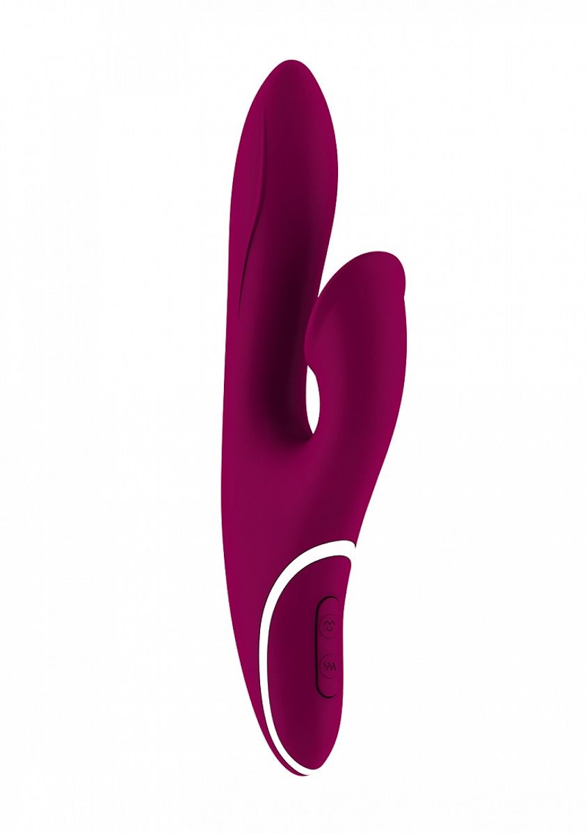 Фиолетовый вибратор HIKY Rabbit с клиторальным отростком с функцией всасывания - 23 см.