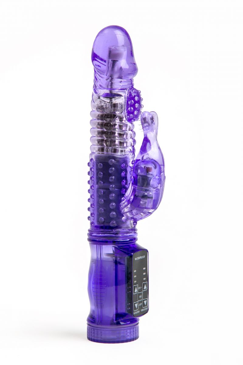 Фиолетовый вибратор-ротатор с клиторальным стимулятором - 22