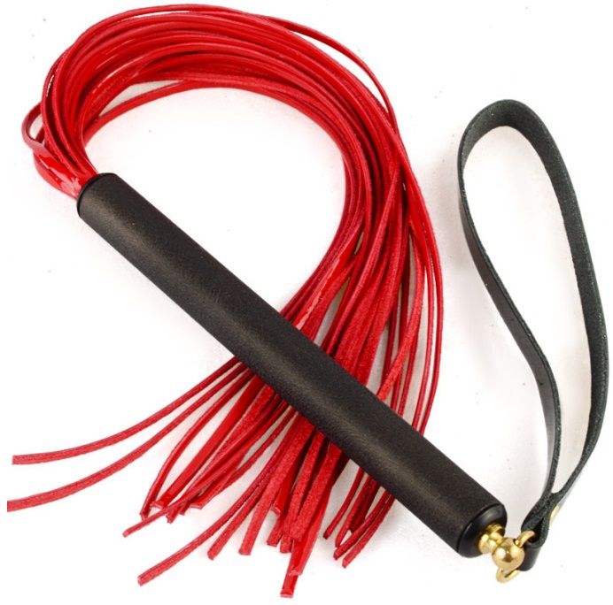 Красная лаковая плеть MIX с черной ручкой - 47 см.-