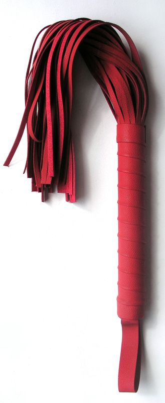 Красная многохвостая плеть с круглой ручкой - 46 см.-