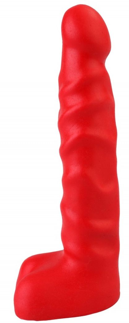 Красный анальный стимулятор с мошонкой - 14 см.-