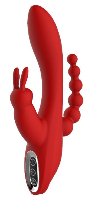 Красный вибромассажер-кролик с анальным стимулятором HERA - 21 см.-