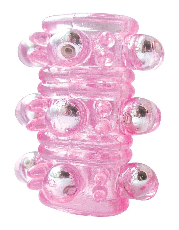 Розовая насадка на пенис Crystal sleeve с шариками и пупырышками - 5