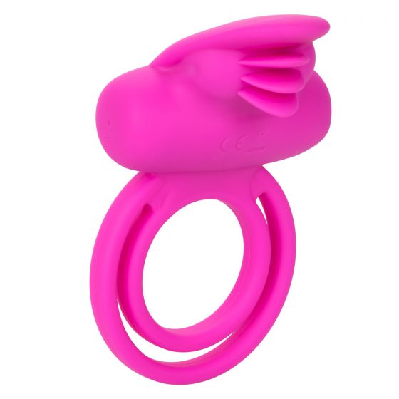 Ярко-розовое эрекционное кольцо Silicone Rechargeable Dual Clit Flicker-