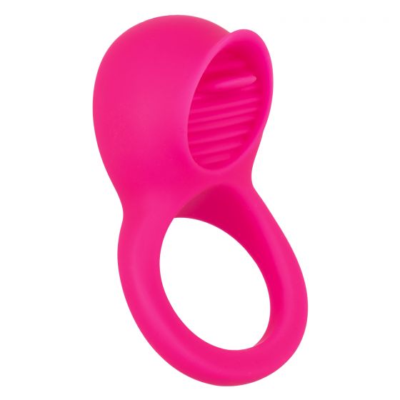 Ярко-розовое эрекционное кольцо Silicone Rechargeable Teasing Tongue Enhancer-