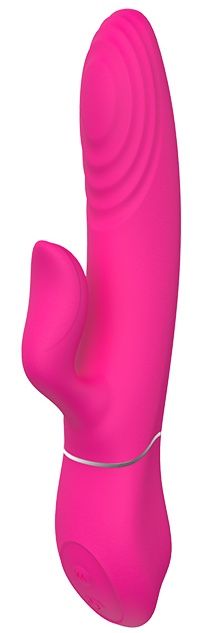 Ярко-розовый вибромассажер с клиторальным отростком DUO THRUSTER - 14 см.-