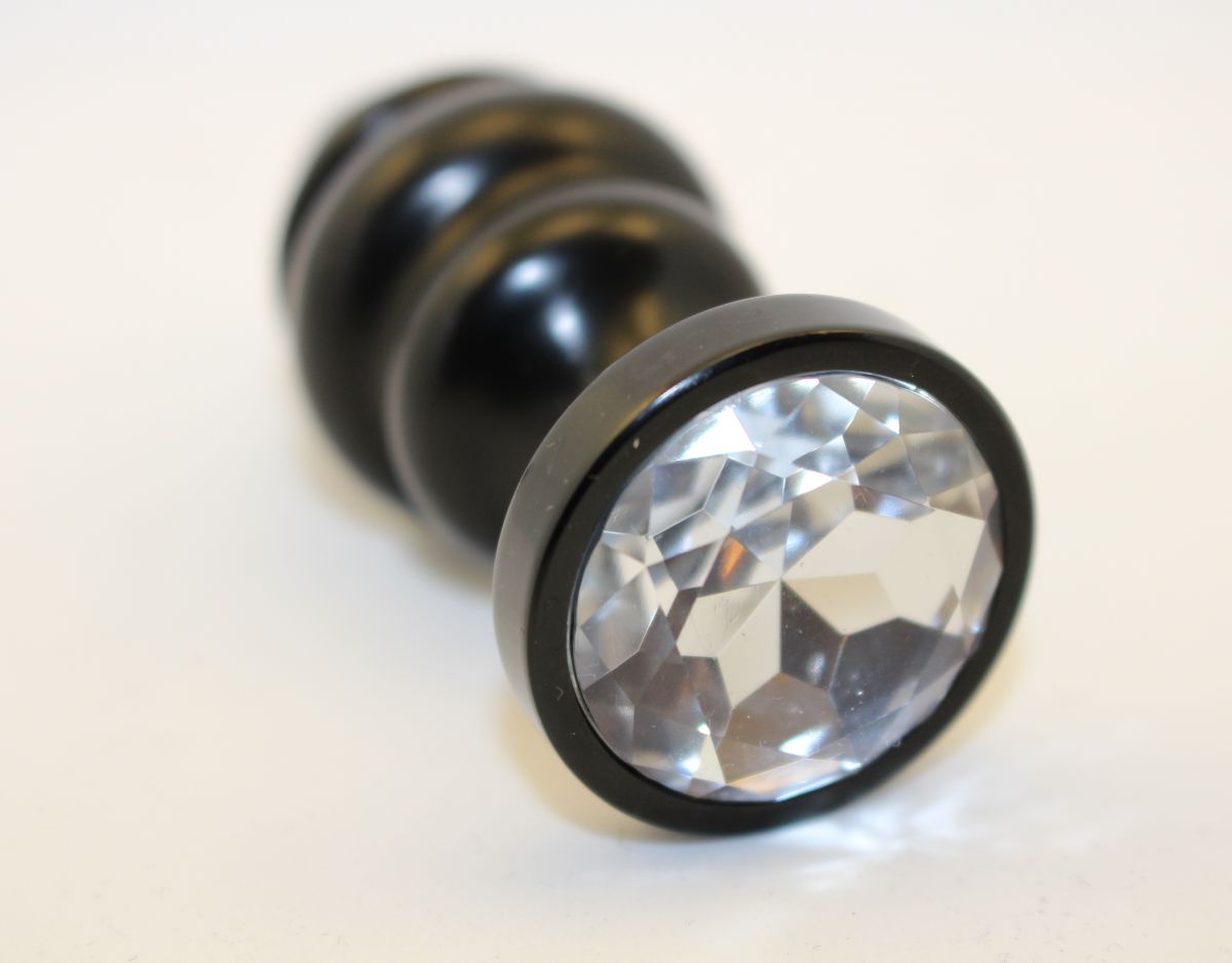 Черная фигурная анальная пробка с прозрачным кристаллом - 8
