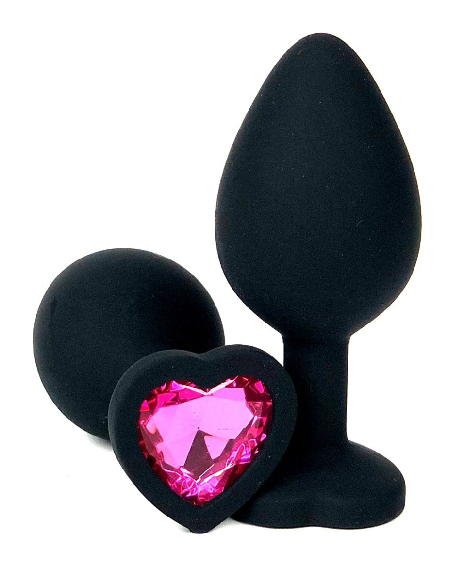 Черная силиконовая пробка с розовым кристаллом-сердцем - 10