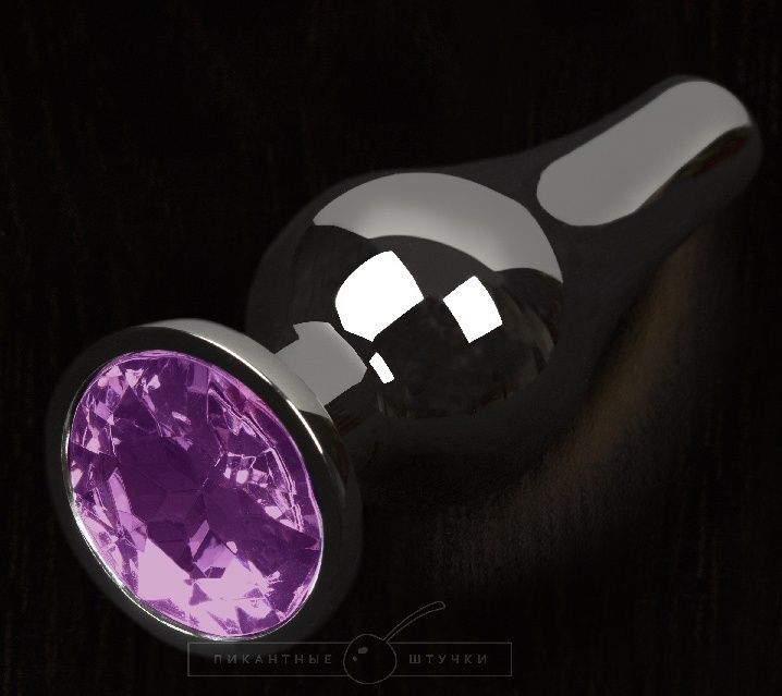 Графитовая удлиненная анальная пробка с фиолетовым кристаллом - 12 см.