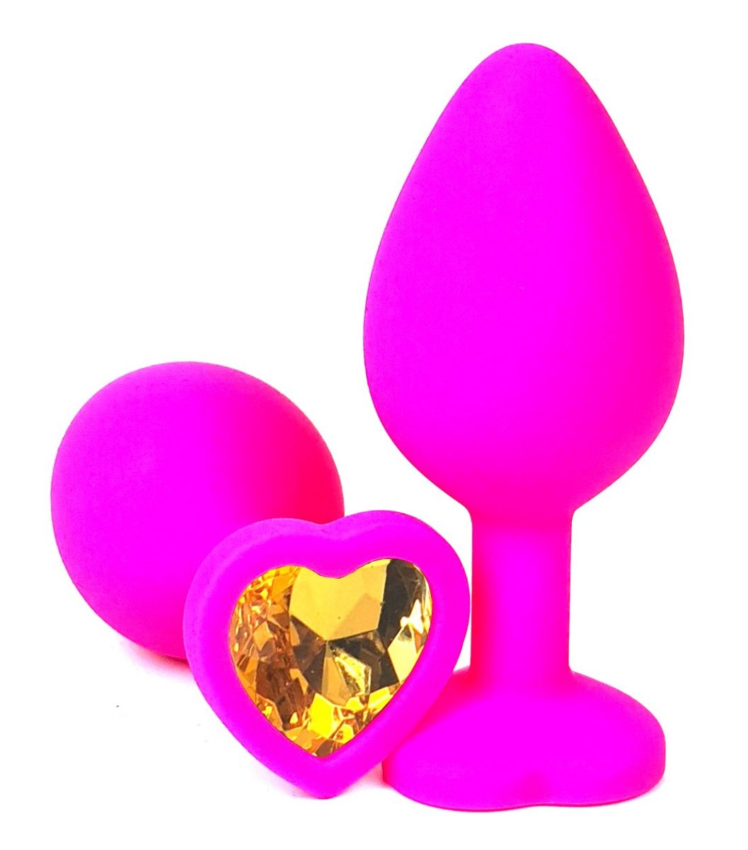 Розовая силиконовая пробка с оранжевым кристаллом-сердцем - 8