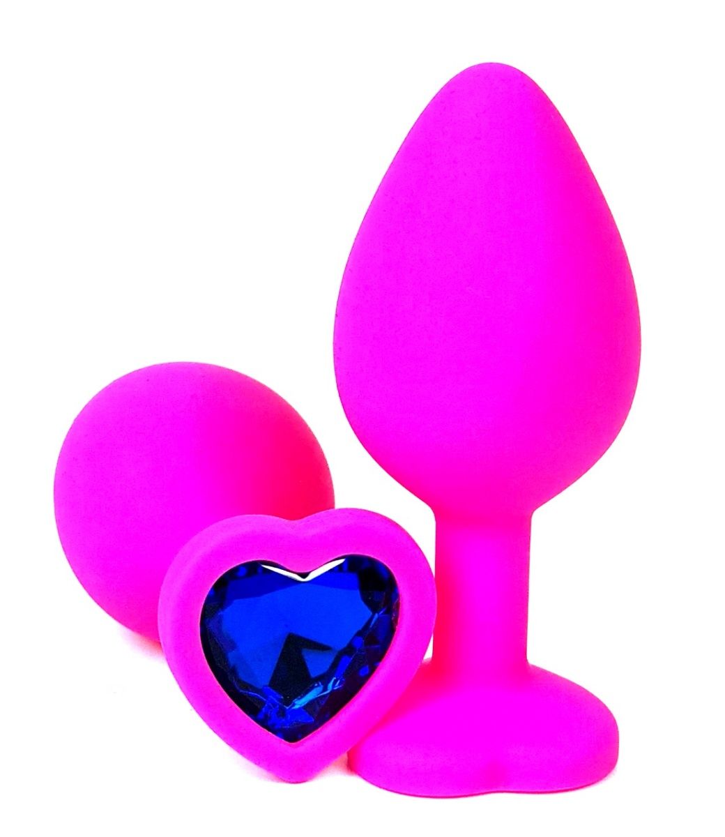Розовая силиконовая пробка с синим кристаллом-сердцем - 10