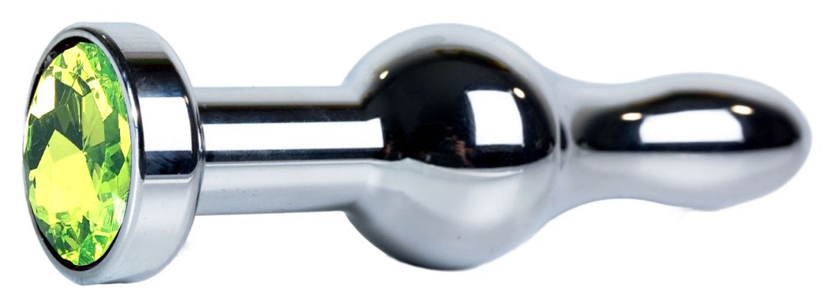 Серебристая каплевидная анальная пробка с лаймовым кристаллом - 10