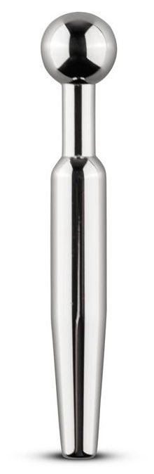 Серебристый уретральный стимулятор со съемным верхом Sinner Hollow Metal Penis Plug - 9 см.