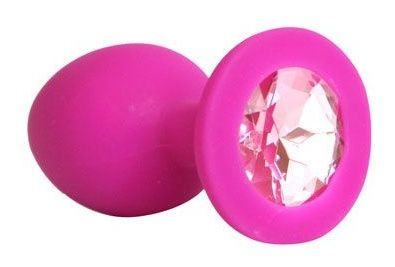 Ярко-розовая анальная пробка с нежно-розовым кристаллом - 9