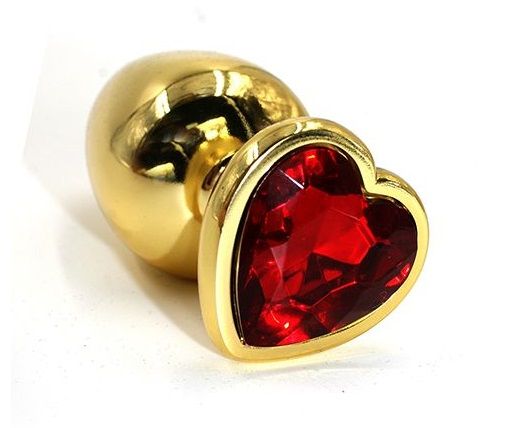 Золотистая алюминиевая анальная пробка с красным кристаллом-сердцем - 8