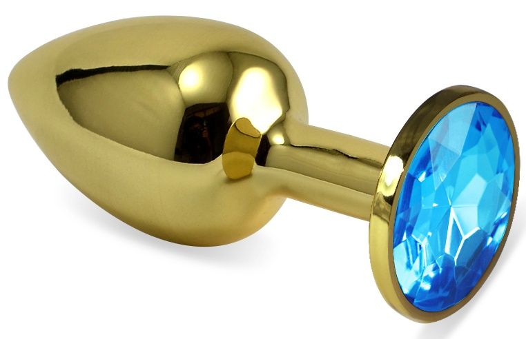 Золотистая анальная пробка с голубым кристаллом - 5
